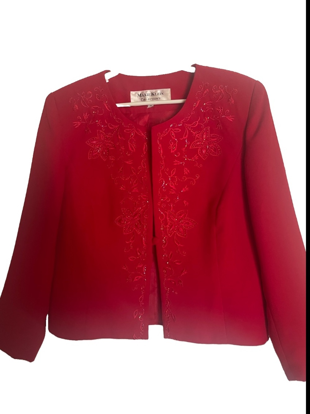 VTG Maxie Klein New York Red Embroidered Women's Lined Beaded Blazer Jacket - Picture 2 of 8